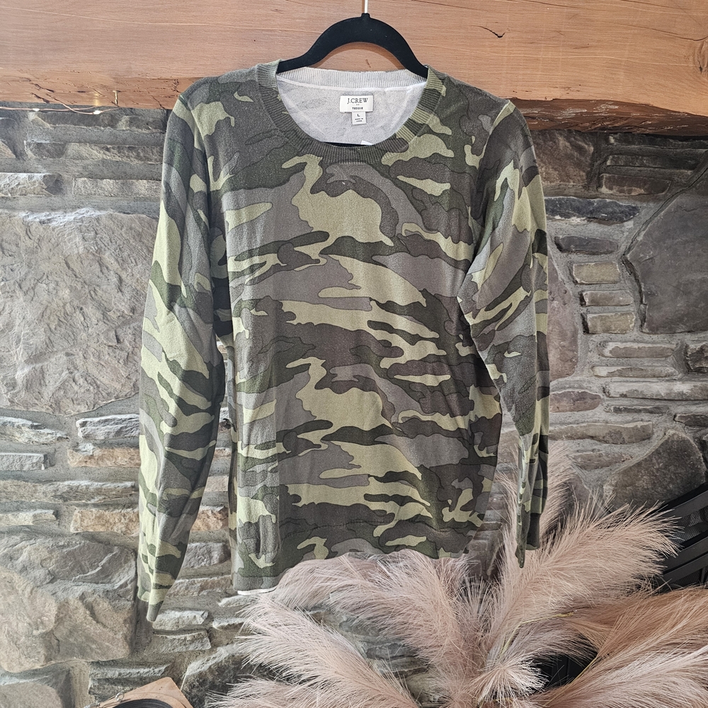 J. Crew Green Camouflage Long Sleeve Tee